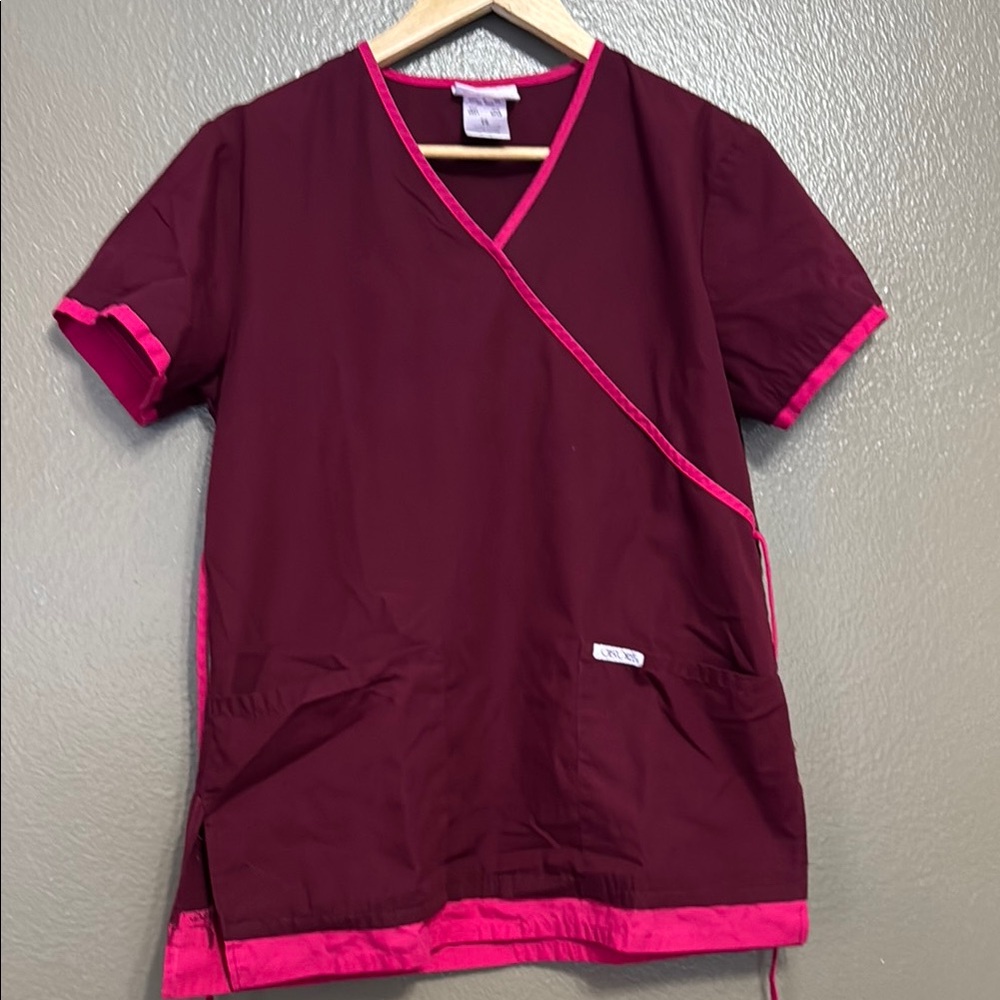 Cherokee Women's Burgundy and Pink Scrubs Top